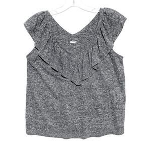 Old Navy Sleeveless Top Shirt Women M Gray Ruffles Linen Blend Capsule Feminine
